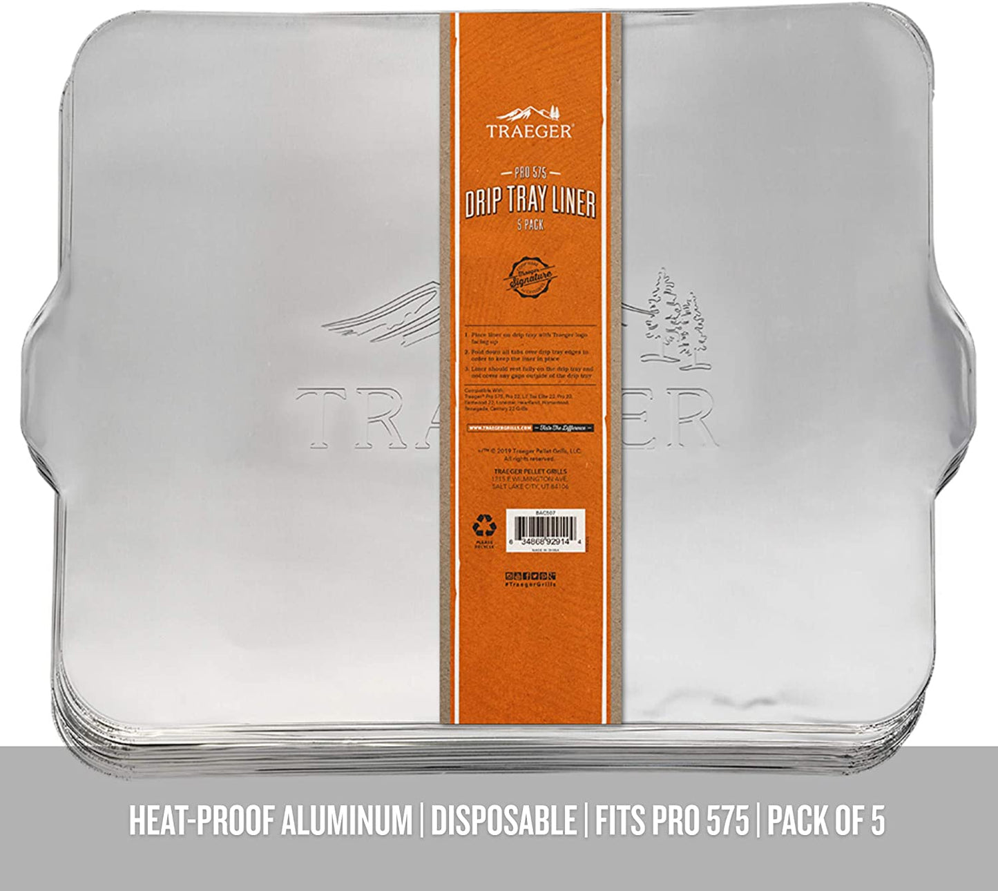 Traeger BAC507 Liner 5 Pack-PRO 575/PRO22 Grill Drip Tray