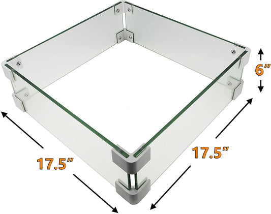 17.5" Square Fire Pit Glass Wind Guard