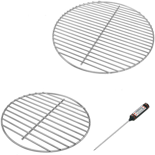 7431 Cooking Grate 7439 Charcoal Grate for Weber 14 Inch Smokey Joe Silver and Gold and Tuck-n-Carry Grills, 10.5 Inch BBQ Stainless Steel Charcoal Fire Grate with 1 Thermometer