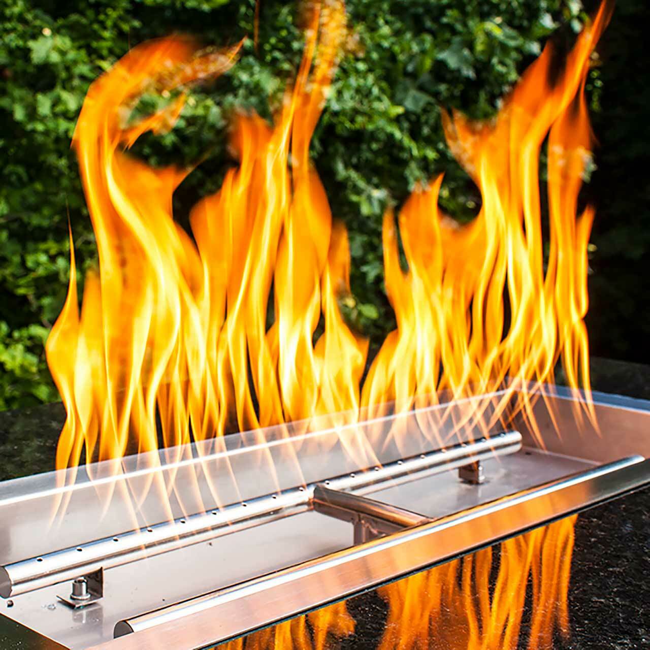 BBQ Full Rectangular Fire Pit Burner w/ Pan, Stainless Steel