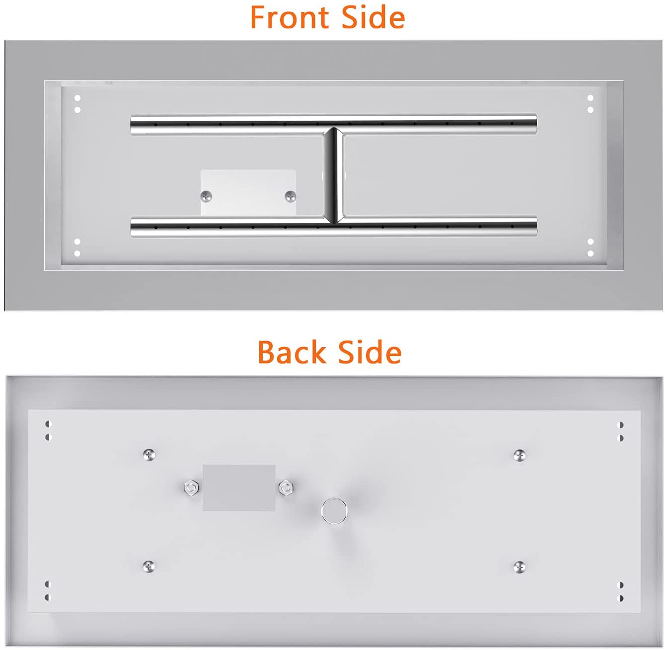 BBQ Full Rectangular Fire Pit Burner w/ Pan, Stainless Steel