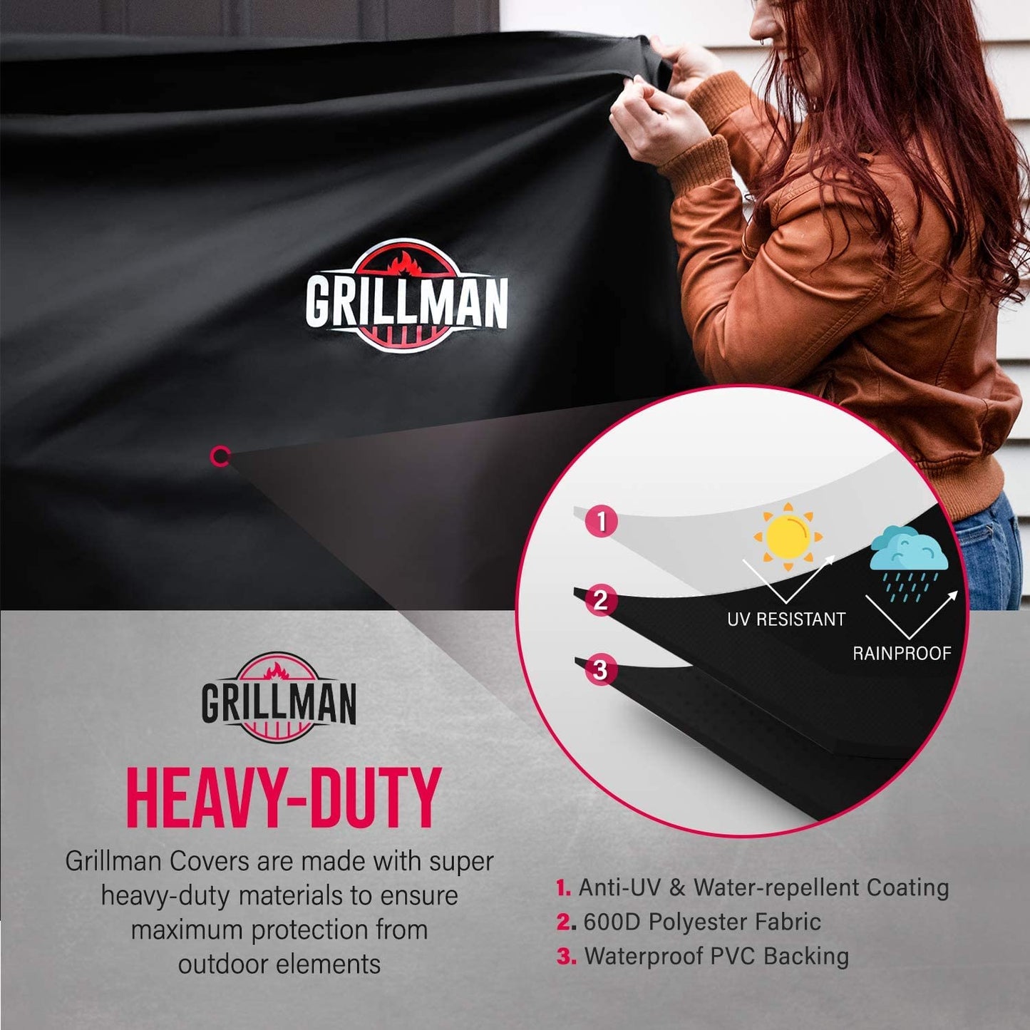 Grillman Premium BBQ Grill Cover, Heavy-Duty Gas Grill Cover for Weber Spirit, Weber Genesis